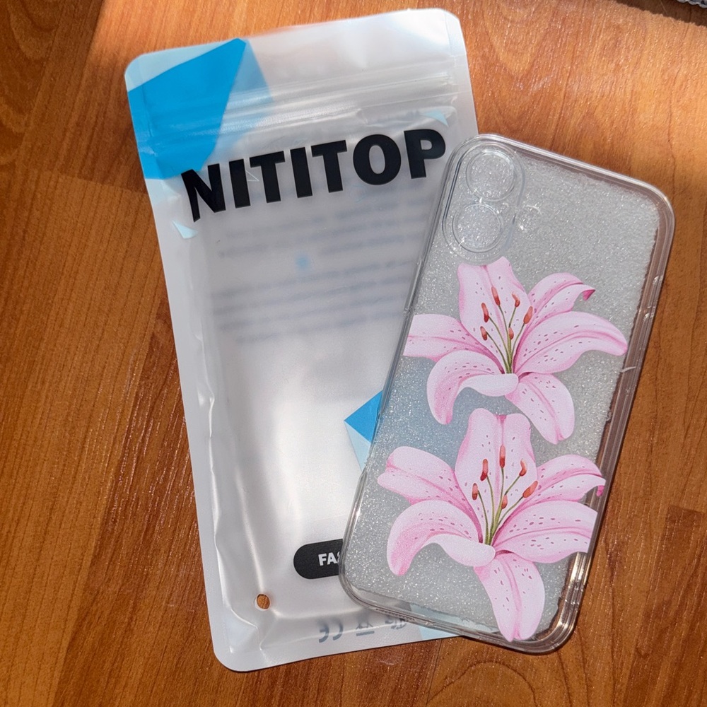 Clear iPhone 16 plus Case with Pink Floral Design